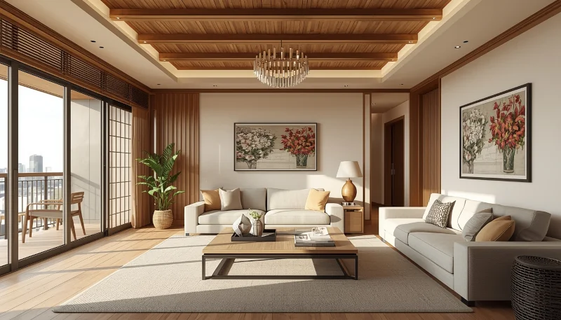 Salon w stylu Japandi