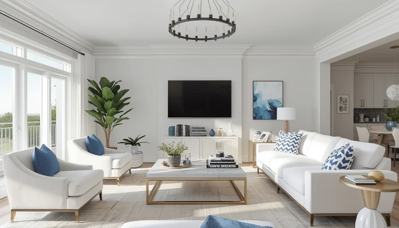 Salon w stylu hamptons