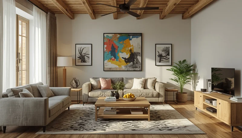 Salon w stylu rustykalnym